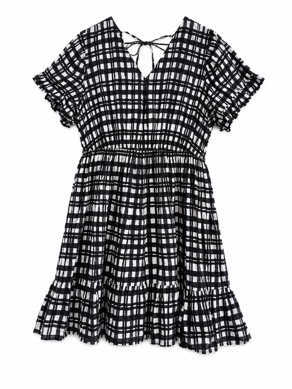 Terra & Sky Black and White Plaid Short-Sleeve Dress